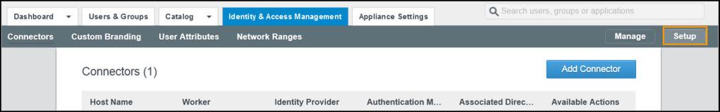 Chapter 1 Working in VMware Identity Manager Administration Console Figure 1 1. Identity and Access Management Setup Pages Table 1 2.