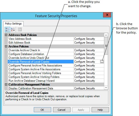 Configure FactoryTalk AssetCentre Chapter 10 policy. 6. In the Configure Securable Action dialog box, select the user or group for whom you want to assign permissions.
