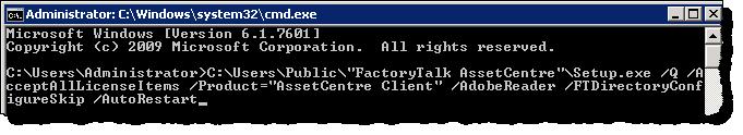 Install FactoryTalk AssetCentre using unattended setup Chapter 3 C:\Users\Public\"FactoryTalk AssetCentre"\Setup.