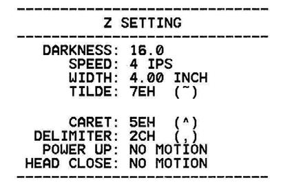 ZPL setting information Print darkness Print speed (inch/sec)