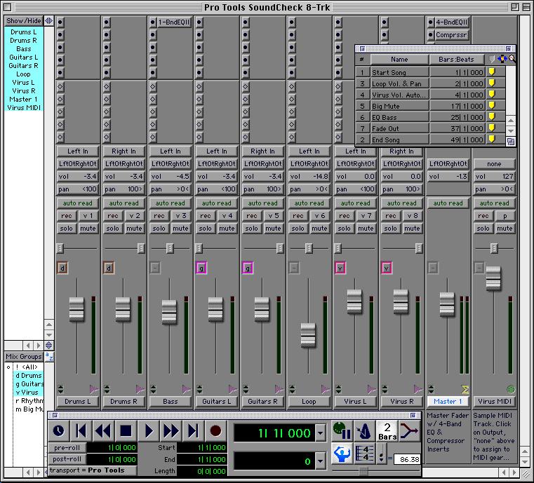 2 Double-click the session file, Pro Tools SoundCheck 8-Trk, to open the session (if Pro Tools FREE is not running, this will automatically launch it).