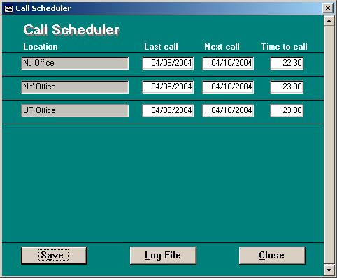 4. Click on Call Scheduler. The Call Scheduler screen is displayed. 5. To change any settings enter the new values in the appropriate fields and click on Save. 6.