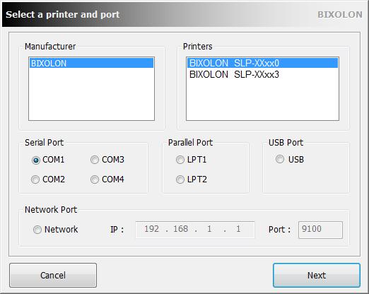 4) Select the COM or LPT (Which one you want to use) port to be used and click the Next button.