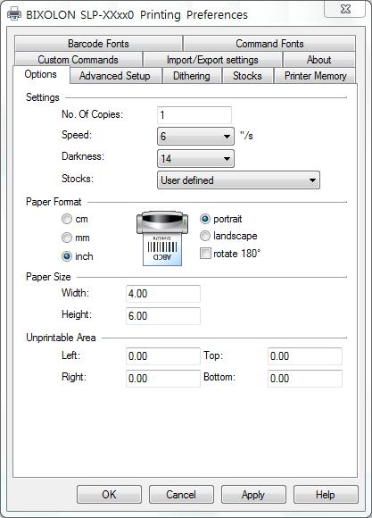 5. Detailed Windows Driver Settings 5-1 Printing Preferences 1 No. Of Copies The number of copies 2 Speed Set the printing speed 3 Darkness The darkness level of printouts.