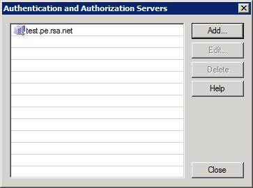 3. Your existing authentication servers are displayed in a list. Click the Add button to add a new authentication server set.