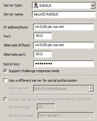 5. To configure Authentication Manager as an authentication server using RADIUS, the process is identical, except that you choose RADIUS as the server type.