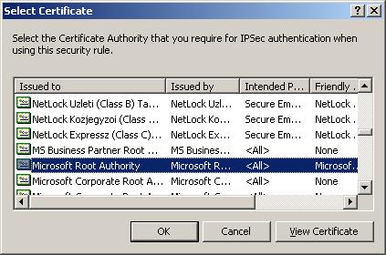 The Microsoft Root Authority CA is shown as