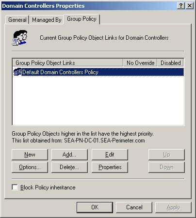 3. In Domain Controllers Properties, click the Group Policy tab, click the
