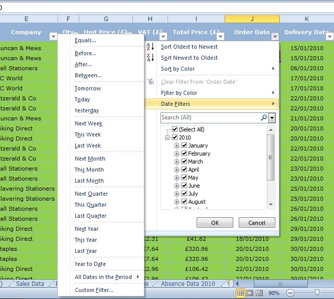 9 If you have Date data, then a particular set of filters are available, by using Date