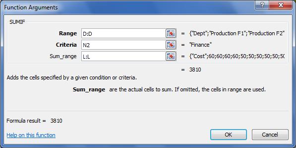 Where ; =SUMIF(D:D,N2,L:L) Range Criteria Sum_range Is the range of cells you want evaluated (D:D) Is the criteria, in the form of a cell reference that defines which