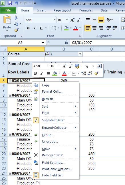 Changing Date Grouping If a Date field is used in a Pivot Table, it does not automatically group data by month or year.