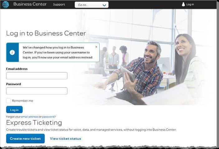 Log in to Business Center View your inventory and AT&T Collaborate services through Business Center.