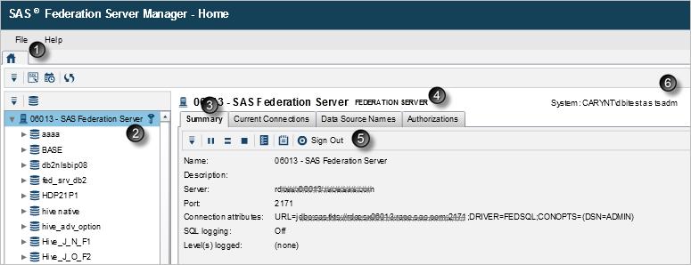 16 Chapter 3 Accessing SAS Federation Server Manager Note: If you log on to SAS Federation Server Manager in one browser tab, and then log on to SAS Federation Server Manager in another browser tab,