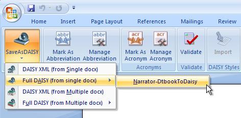 Example: Creating a DAISY Book 1. Create a new Microsoft Word document. 2. In the Accessibility ribbon, press the Import button to add all the DAISY styles to the Microsoft Word style menu. 3.
