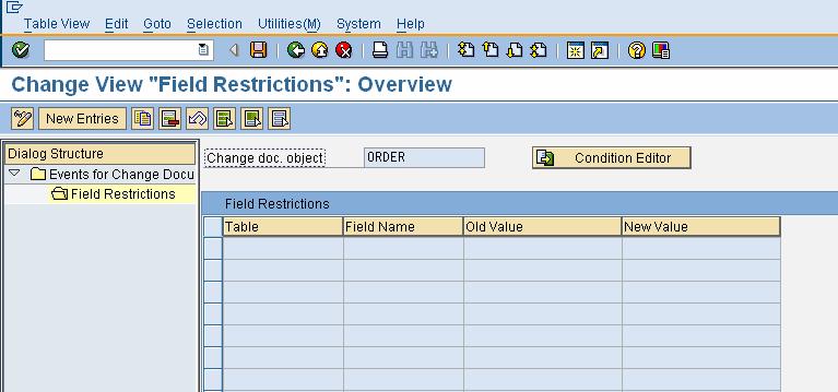 If certain conditions are to be processed, then those can be added via the condition editor in the upper half of the screen. An existing condition may already be displayed here.