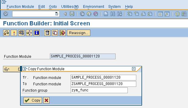 Inside the created function module ZSAMPLE_PROCESS_00001120, you can cal the function module