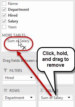 Remove Fields from a PivotTable To remove a field from a PivotTable, uncheck the field name from the Choose fields to add to report area