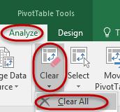 Another way to clear data from a PivotTable would be to deselect all of the fields in the PivotTable task pane.