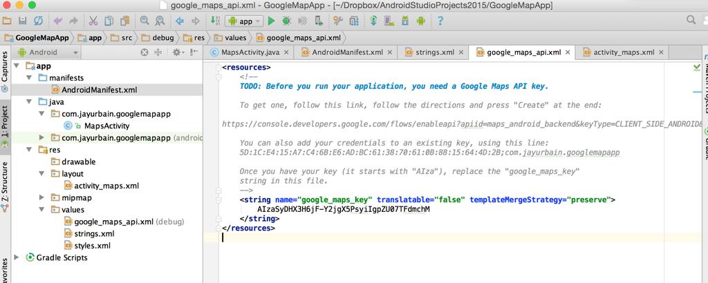 Copy the link provided in the google_maps_api.xml file and paste it into your browser.
