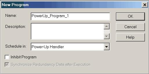 In the Controller Organizer, right-click Power-Up Handler and choose New Program.
