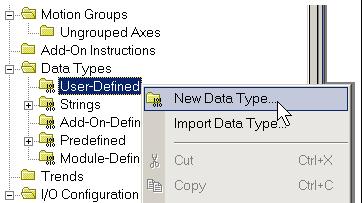 Major Faults Chapter 1 To simplify access to the MajorFaultRecord attribute, create this user-defined data type. 1. In the organizer of Logix Designer software, right-click User-Defined and choose New Data Type.