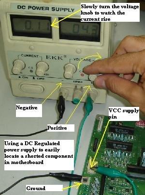 Do you know that the DC regulated power supply besides using it to power up electronic circuit it can also be use to troubleshoot and find out a shorted component in a motherboard?