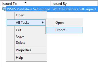 Right click the certificate > Click All Tasks > Click Export. Click Next on the Welcome Wizard.