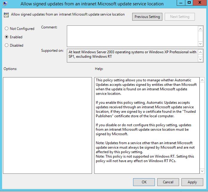 Verify the Certificate was added to the Trusted Publishers node within the Group Policy Object.
