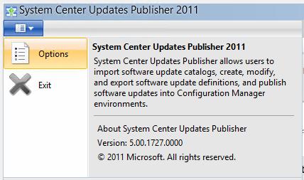 SCUP 2011 Configuration: Start System Center Updates Publisher 2011 from the start menu ensure to run as Administrator. From the ribbon, click Options.
