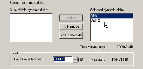 Select all additional disks that will form part of