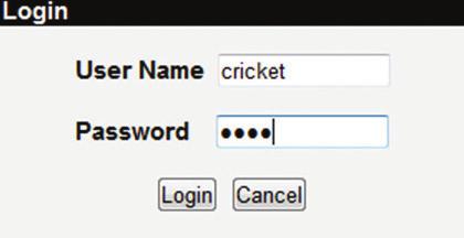 Note: The default user name is cricket. The default password is 0000. 4. Go to Settings > System > OTA Activation. 5. Select Activate to initiate OTA activation. 6.