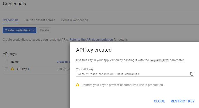 ON YOUR LAPTOP Your API key is created.