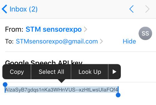 ON YOUR PHONE LAB8: Cloud Base ASR with Sensortile Google speech ASR Key generation 136