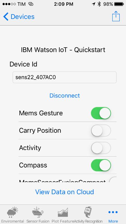 LAB10: IBM Watson IoT Post Sensortile sensor data on IBM Watson 144 Select