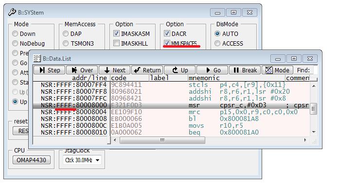Address extension Switch on the debugger s virtual address extension to use space IDs (needed to differ e.g. several main functions of different processes). The addresses in the List and Data.