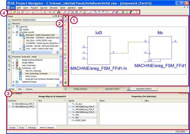 Chapter 4: Lab 1: Basic Features Step 4: Using the Schematic Viewer Interface The Schematic Viewer graphical user interface (GUI) has the following components as shown in Figure 4-6.