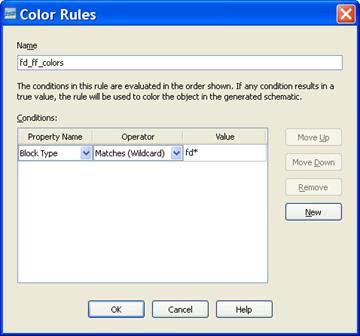 Chapter 7: Lab 4: Simplifying Design Analysis 4. Specify fd_ff_colors as a name for the color rule. Then click the New button to add a new rule.