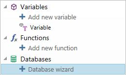 Option 3: Click the +Database wizard command in Dynamic Data Explorer or object properties. Below listed are the available wizard options.
