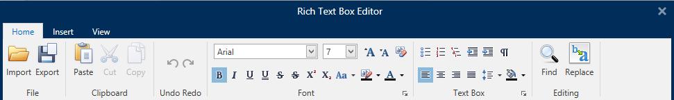 Rich Text Editor 4.4.3 File Tab File tab serves as document management panel. The below listed options are available: New: creates a new standalone label or a complete solution.