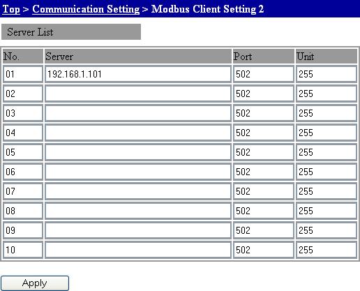Client Setting 2 Enter settings for the destination server. Enter the IP address of the server Enter the IP address or host name of the destination server. In the example, an IP address of 19