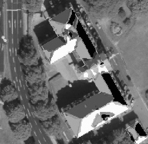 Figure 7: CSG data converted to boundary representation. Figure 5: Segmented roof regions. surfaces to be extracted are predefined by the outline of the building.