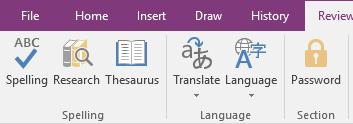 Language checks Under the Review menu tab are tool buttons for spelling,