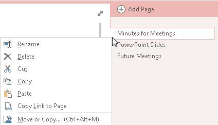 We will now create a link between the Minutes for Meetings page in the Minutes section and the To Do List page in the Jobs section. To begin, click on the Minutes tab at the top of the Notes area.