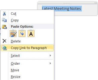 CREATING LINKS BETWEEN A PARAGRAPH AND PAGE In addition to creating links between OneNote pages (see previous page), you can also create them between a paragraph and a page.