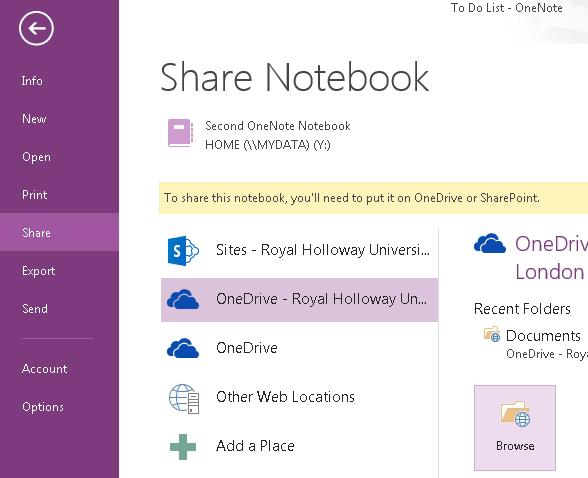 SHARING ONENOTE NOTEBOOKS () Saving to a sharable drive or location can be done either when the Notebook is first created or at any point during its use.