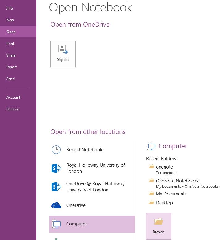 CLOSING & OPENING ONENOTE NOTEBOOKS Unlike when using Word, Excel, etc., each time OneNote is opened it automatically opens the last Notebook to be used.