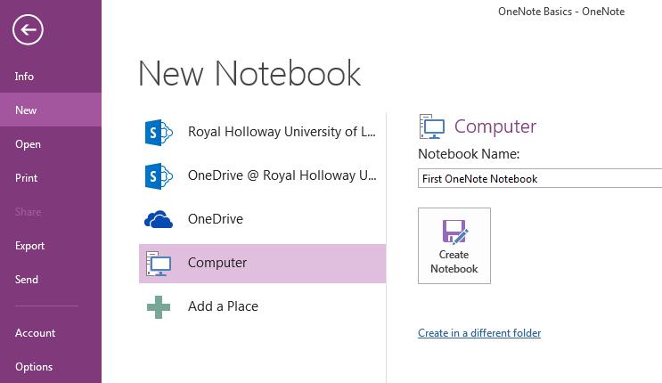CREATING A ONENOTE NOTEBOOK OneNote saves your notes in what it calls a Notebook. Each Notebook can contain multiple pages, and these can be broken into Sections.