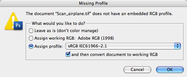 Color Options in Photoshop CS3 Ensure all images are tagged with a profile Show Document Profile in File Info bar