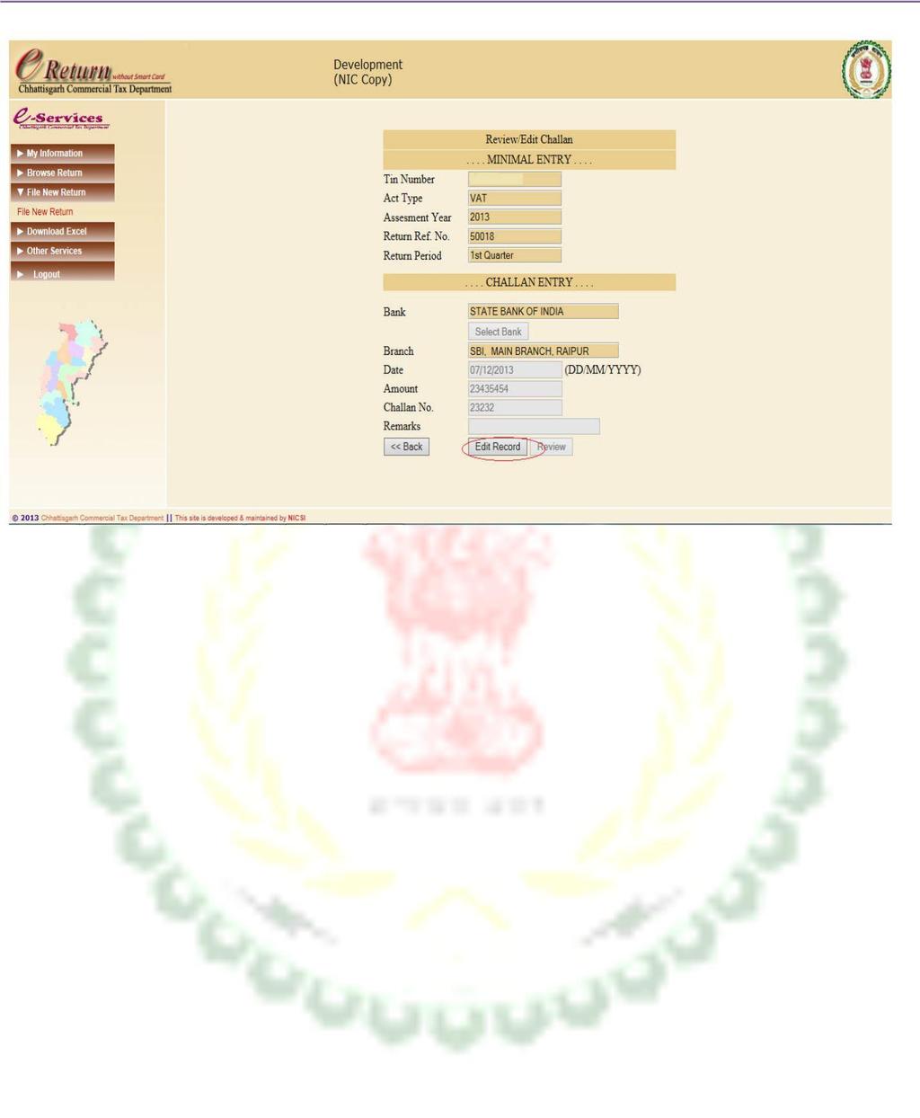 5> On click Challan Details in above image, the Edit page will open.
