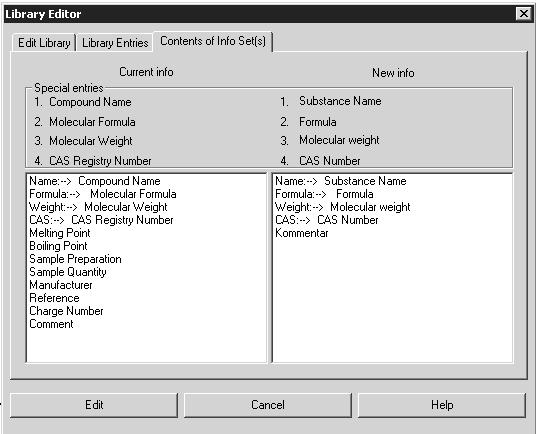the info sets that will be automatically assigned to a library. The corresponding entries are displayed in the respective selection fields.